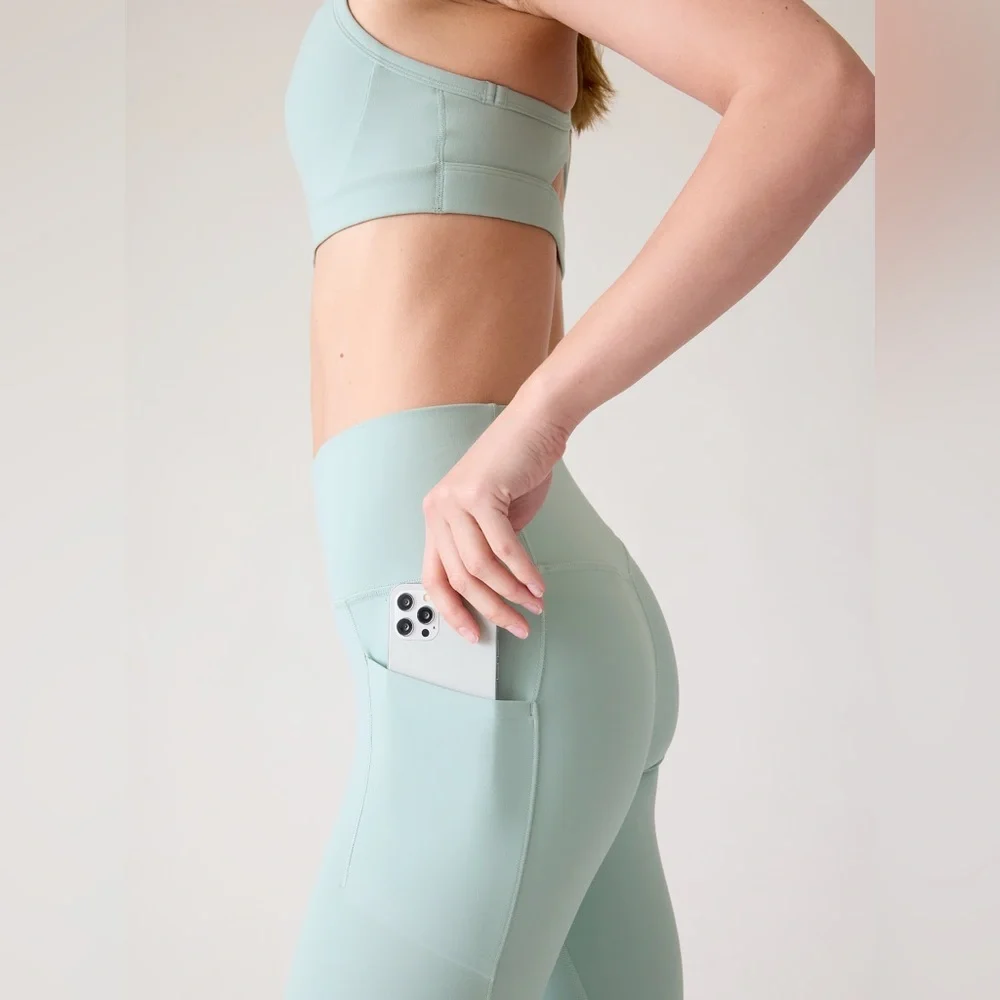 Athleta Salutation Stash High Rise‎ Mesh 7/8 Legging Dawn Blue XL